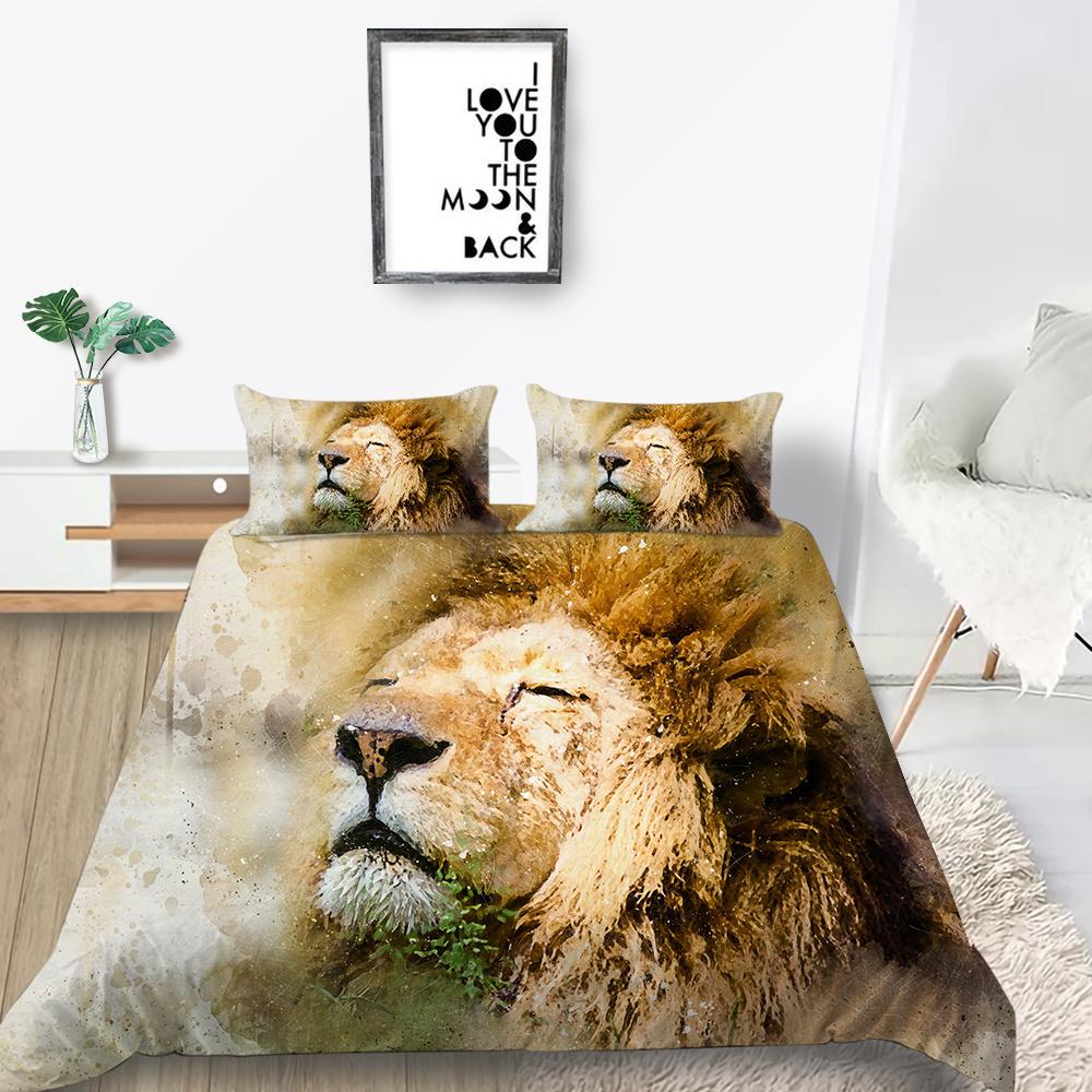 2023 Husă de pat în stil nou Costum cu model de tigru Husă de pilotă Câini Husă de pilota LionsAdolescenți Băieți Set de pat de o singură dimensiune Textile de casă cu față de pernă