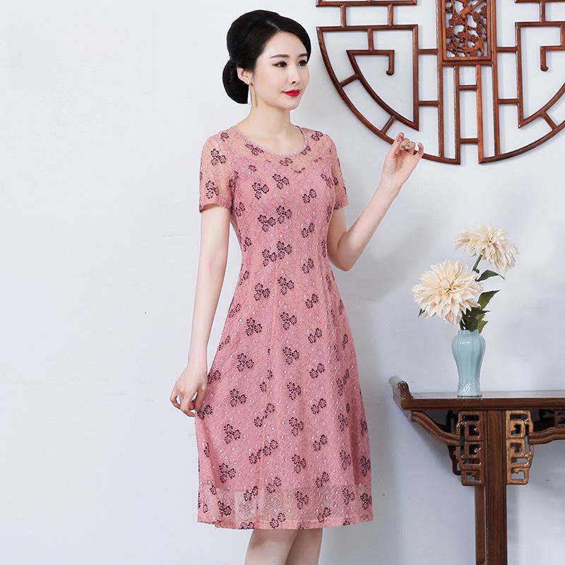 2023 Chiffon Floral Summer Dress for Middle-Aged & Elderly Women