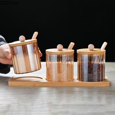 Transparent Glas Kryddburk Set Modern Hushållskök Salt- och Pepparkvarn Kryddburk Kryddförvaringsburk med Sked