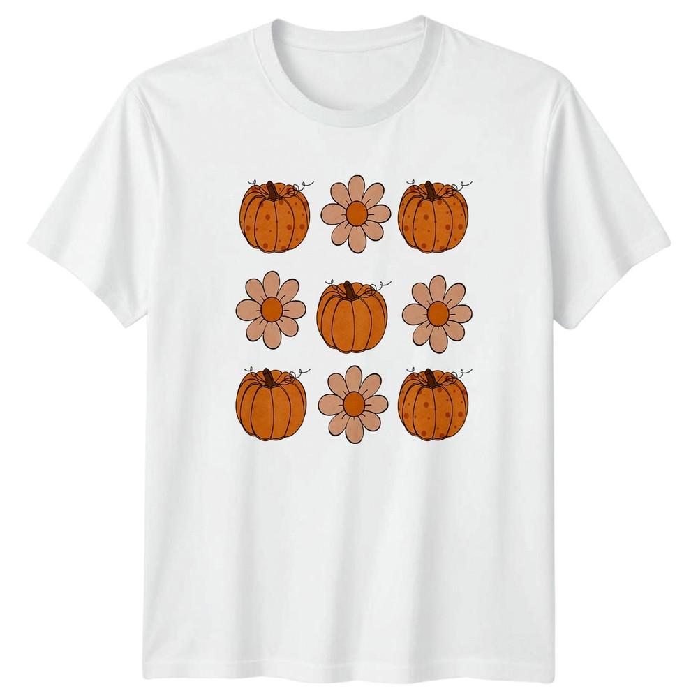 Retro Pumpkin Daisy Pattern Unisexs TShirt Fall Thanksgiving Gift For Her S