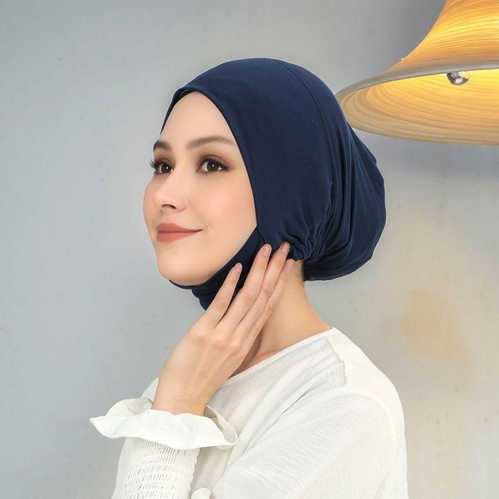 New Elastic Instant Hijab Tube Ready To Wear Ear Hole Undercap Tudung Plain Jersey Cotton Instant Turbans for Women