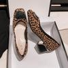 Marime Plus 35 -43 Femei Imprimeu Leopard Toc Gros Pompi Toc Med Toe Pătrat Moda Cataramă Office Lady Pantofi din piele Pantofi cu slip On