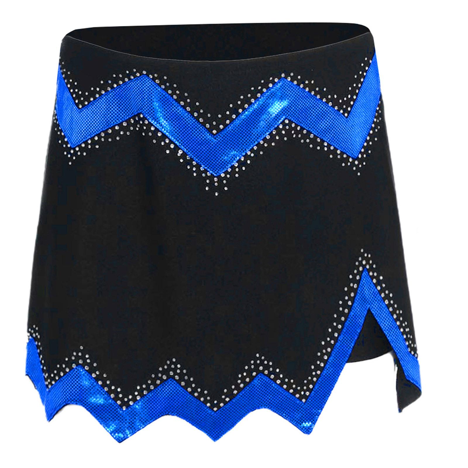 

Girls Cheer Leader Costume Shiny Rhinestone Patchwork Skirt Built In Shorts Dance Skirt Cheer Uniform 5-6 Years королівський синій колір