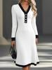 Elegant V-Neck Color Block Skirt Dress for Spring & Autumn 2025