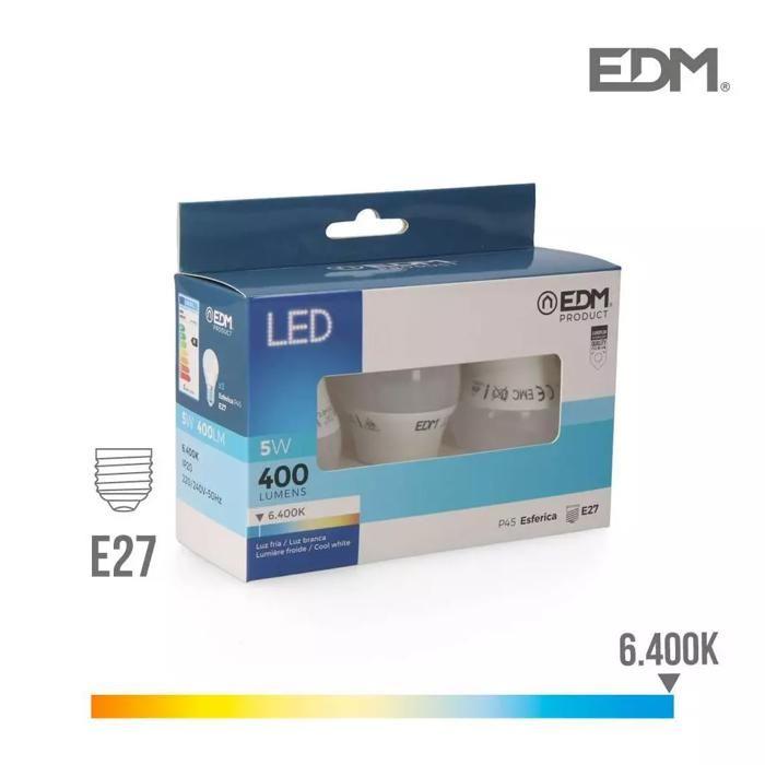 Kit 3 Ampoules LED Sphériques E27 – 5W – 400lm – 6400K – Lumière Froide - 98203