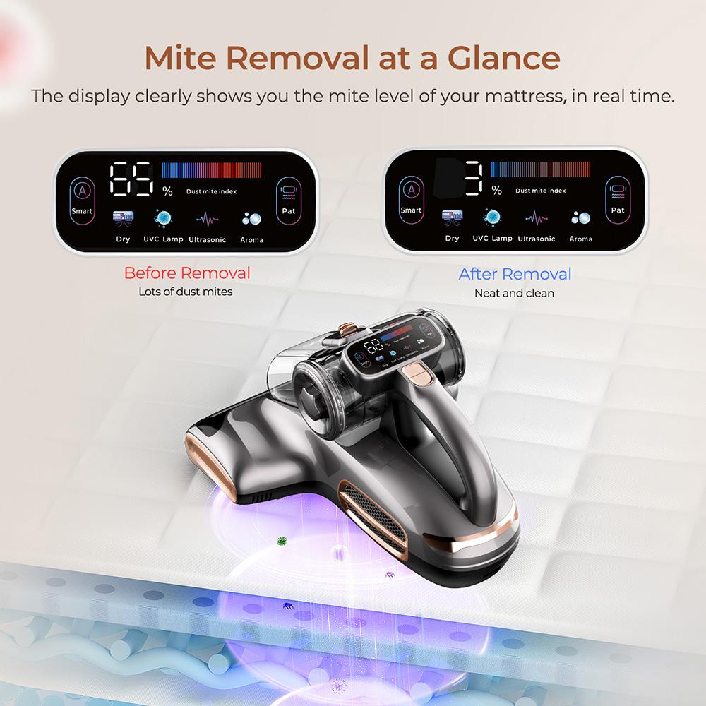 JIGOO T600 Mite Vacuum Cleaner with UV Light & Hot Air [700W/15kPa] - 99.9% Allergen Removal, for Mattresses/Sofas/Carpets