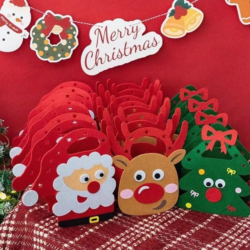 Creative Apple Box Christmas Felt Gift Bag Thickened Design for Candy Snacks Christmas Eve Party Favor Tote