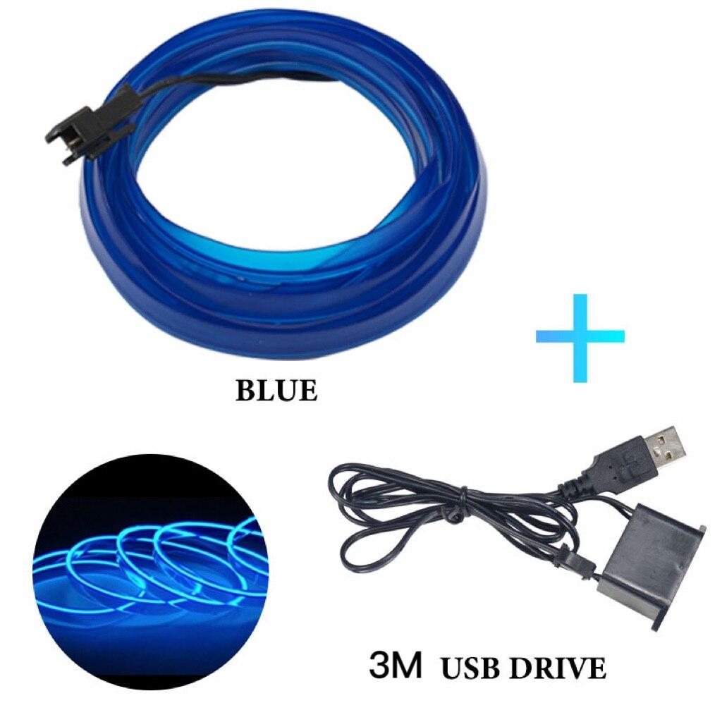 

1 шт. 3M с USB синим светодиодом для украшения салона автомобиля, гибкий неоновый светильник для самостоятельной сборки синий