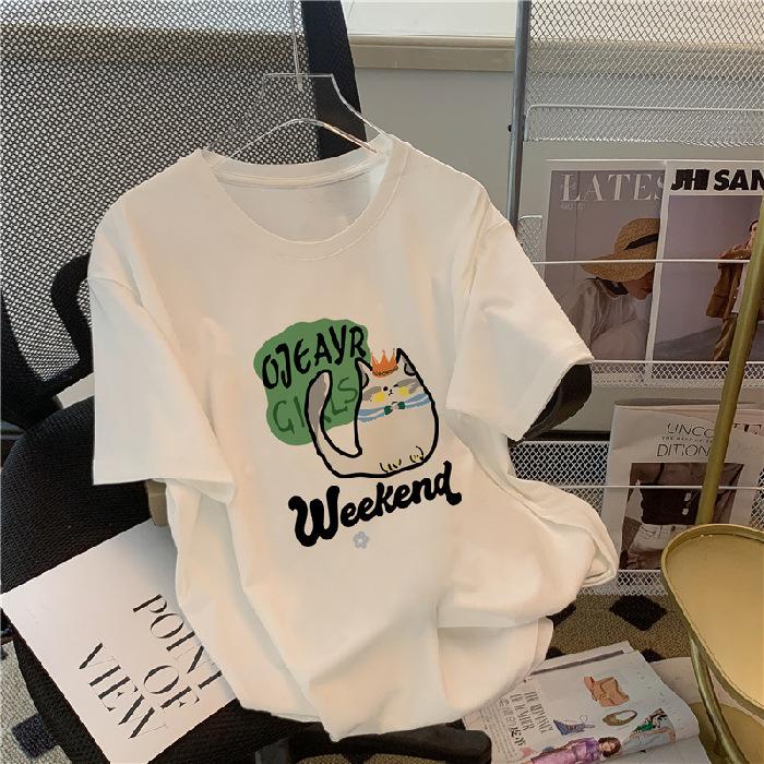 Women's Casual Short Sleeve T-Shirt Cute Cartoon Bear Print Loose Crew Neck Summer Basic Tee Top