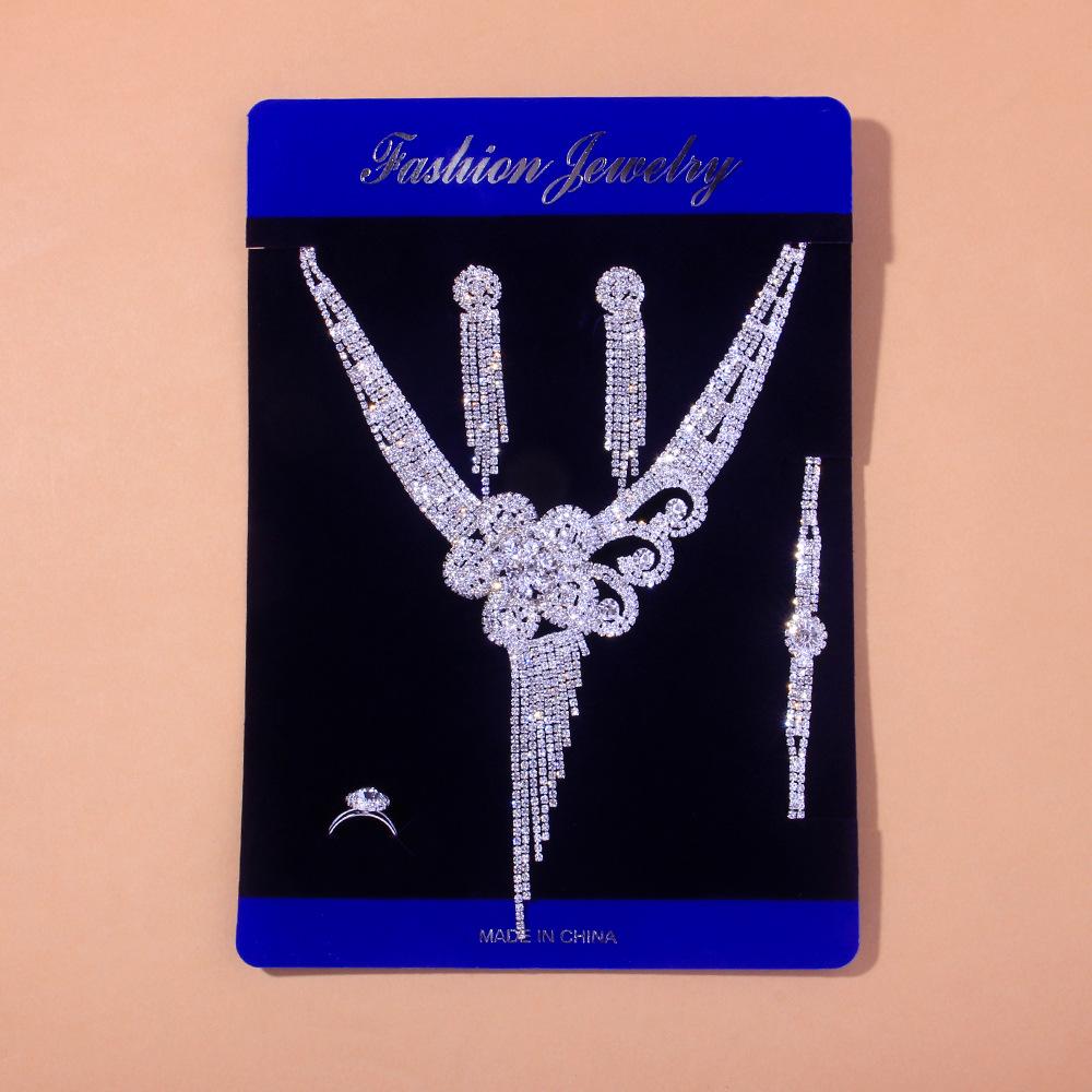 Luxury Tassel Chain Rhinestone Flowers Necklace Sets Fashion Crystal African Jewelry Sets Bridal Wedding Accessories