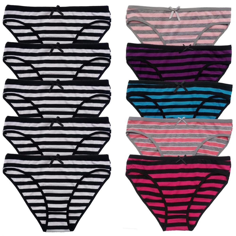 Cotton Panties for Woman Sexy Lace Underwear Briefs Set Lingerie Girls Ladies Bikini Underpants Striped Print Knickers 10Pcs/set
