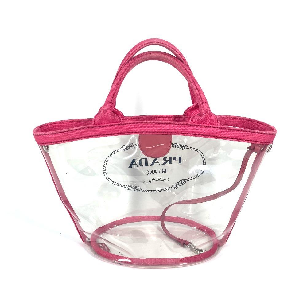 PRADA beach bag with pouch Logo Canapa 2WAY Bag Shoulder Bag Hand Bag Tote Bag