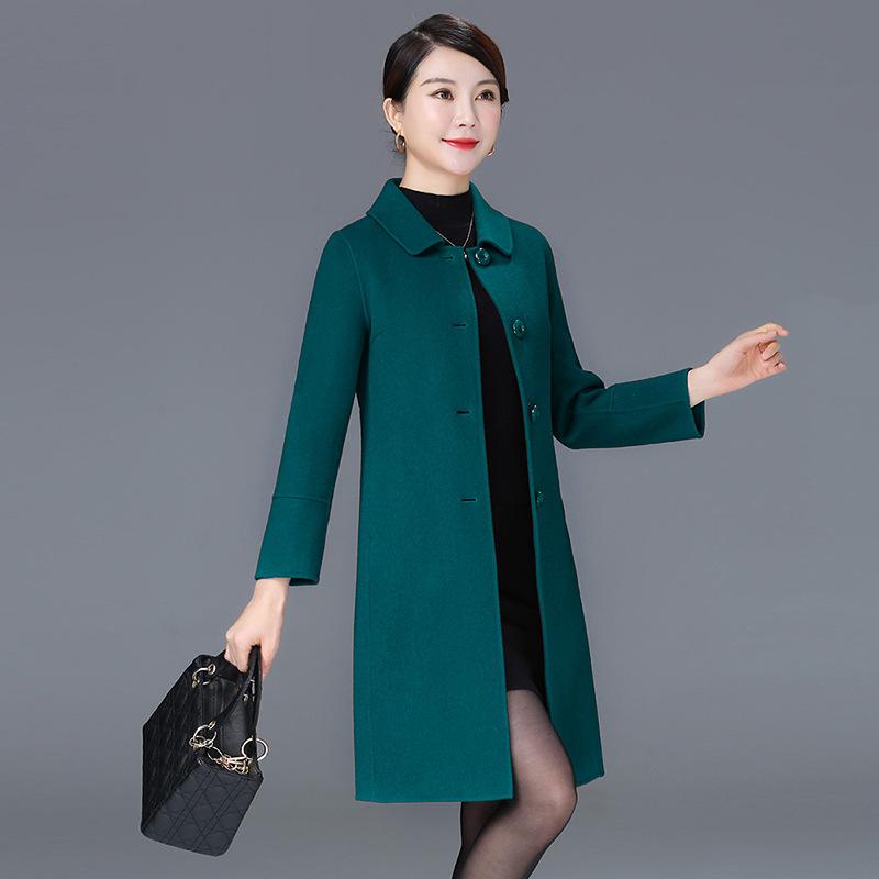 Women's Turn Down Collar Long Sleeve Slim Fit Commute Style Maxi Wool Coat Single Breasted Woolen Outer Jacket