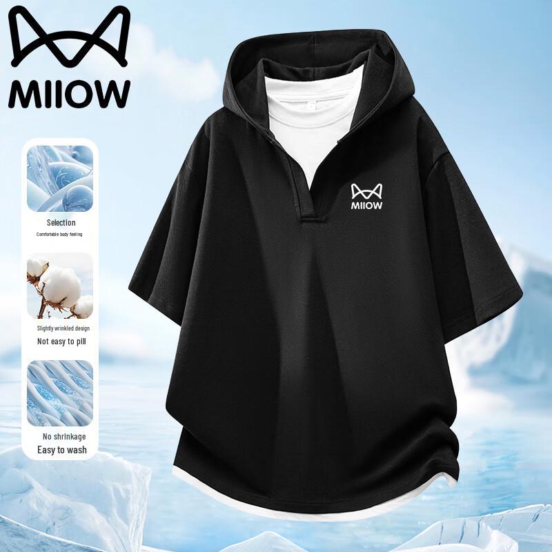 MiiOW Men s Summer Hooded Short Sleeve T-Shirt L