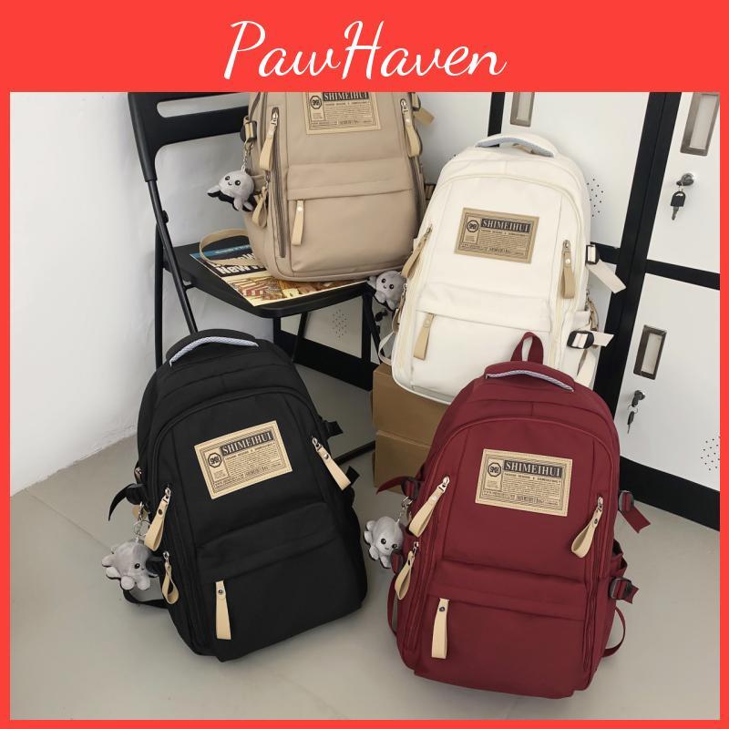 Ulzzang Canvas Backpack For Girls Korean Style Fashionable Streetwear Nylon Material Cow Print Design