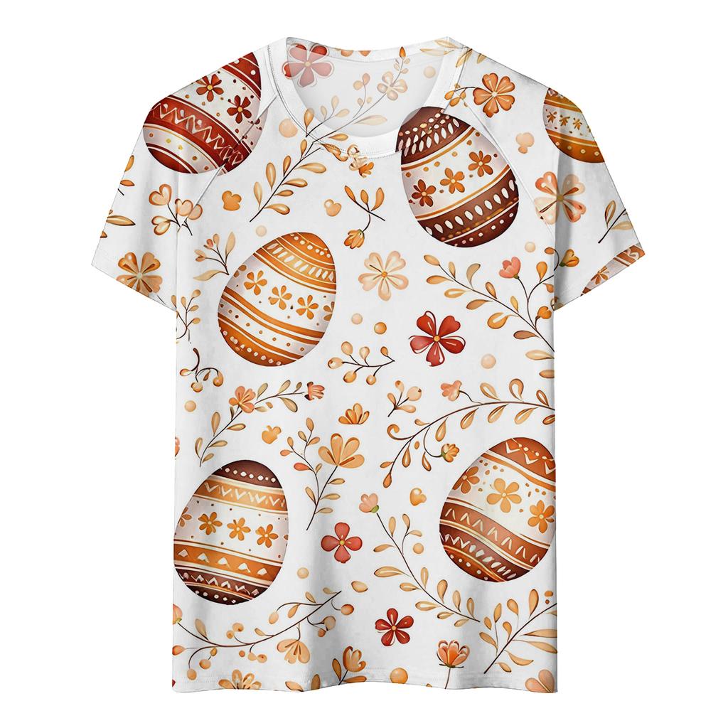 Modieus casual T-shirt met korte mouwen en raglanmouwen voor dames met paasprint.