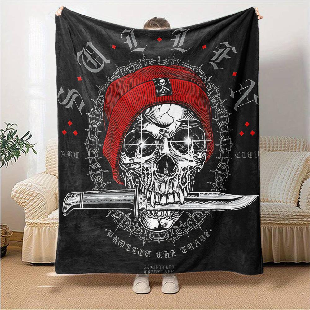 1pc Skull Art Throw Blanket Soft Flannel, Cozy All Season Polyester Perfect for Home, Office