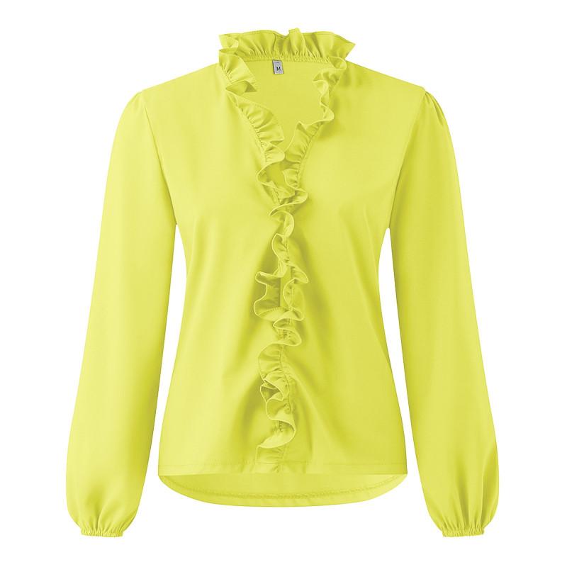 Tooxika New Large Size Women's Long Sleeve Tops V-neck Solid Color Ruffled Shirt
