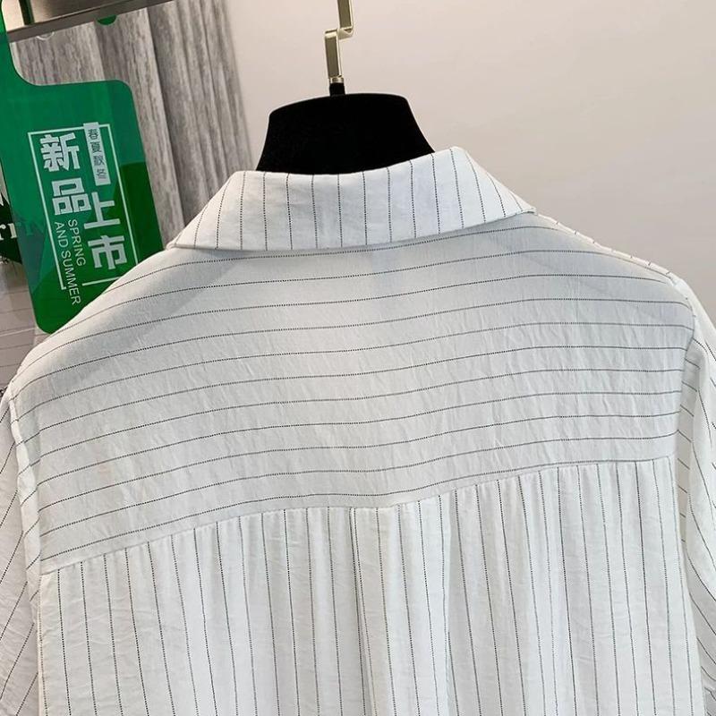 Women Striped Short Sleeve Shirt Blouse