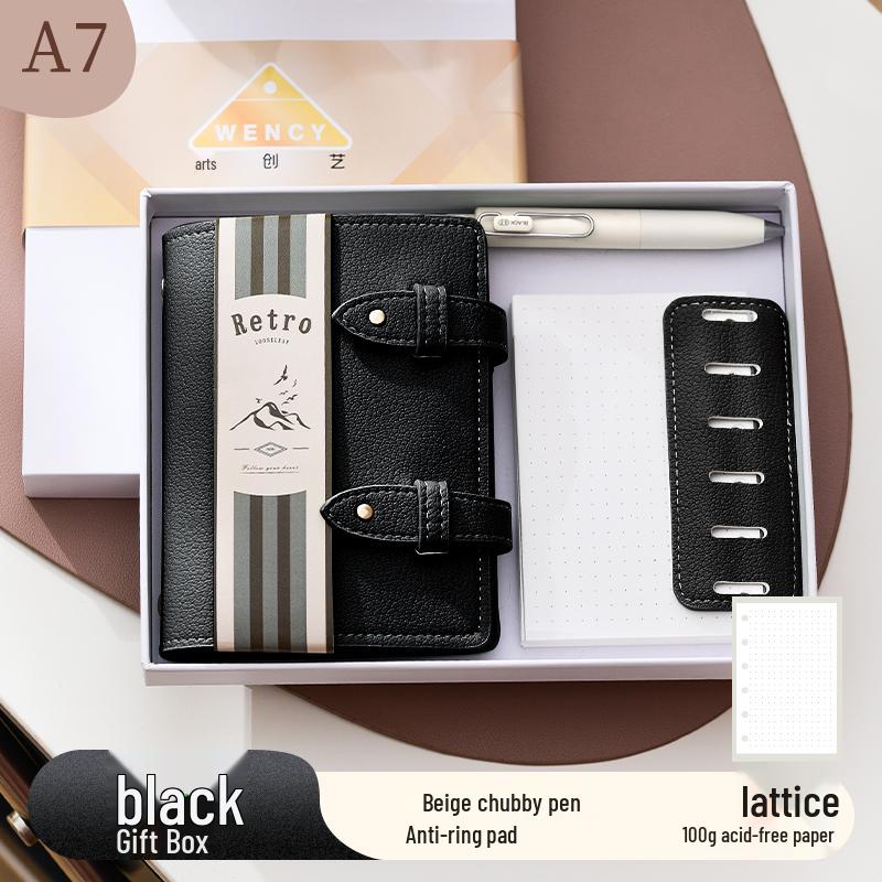 A7 Grain Leather Ring Binder Planner - Portable Pocket Journal with Blank Dot Grid Pages