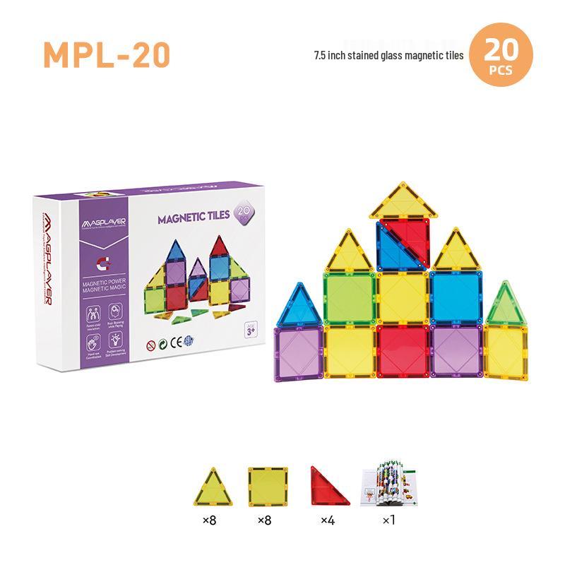 Cross-Border Magnetic Tiles: Colorful Large Window Building Blocks with Pipe Rolling Ball for Kids