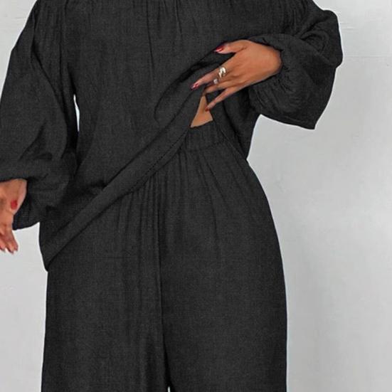 2 Piece Outfit for Women Off Shoulder Long Sleeve Top High Waisted Wide Leg Pants Set Casual Plus Size Going Out Lounge Set