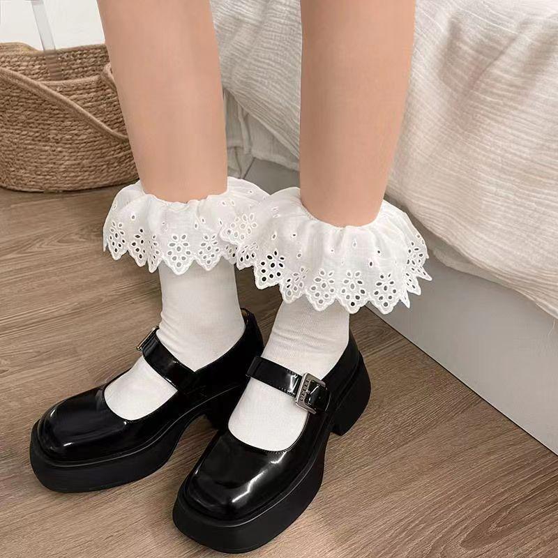 Summer Korean Cotton Lace Short Socks - Mid-Calf Trendy Design for Women