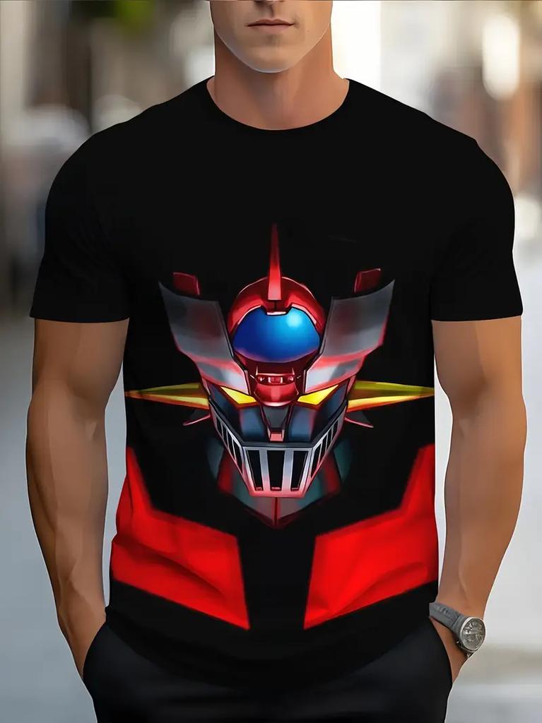 Classic Anime Mazinger Z Robot 3D Printed T-shirt Summer Men's Cartoon Short Sleeved Shirt Harajuku Street Casual Round Neck Pullover