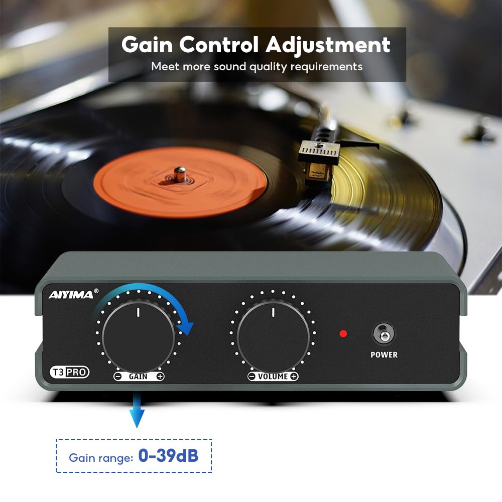 AIYIMA T3 PRO RIAA Phono Preamplifier for HiFi Professional Phono Graph Preamplifier with 39dB Volume and AC Power MM/MC Turntables/Record