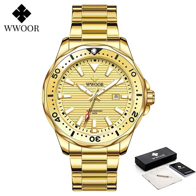 WWOOR Luxury Stainless Steel Men's Watches Sport Diving Quartz Clock Luminous Waterproof Military Wristwatch Relogio Masculino