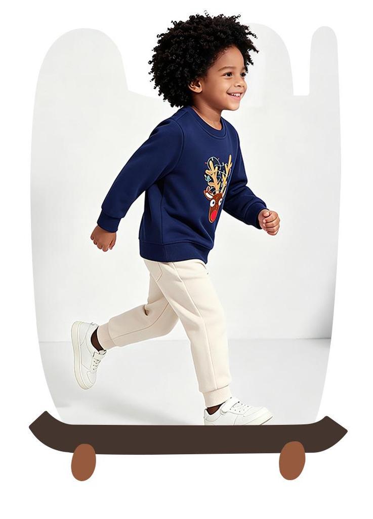 New Kids' European Style Reindeer Embroidery Sweatshirt - Round Neck Pullover for Boys