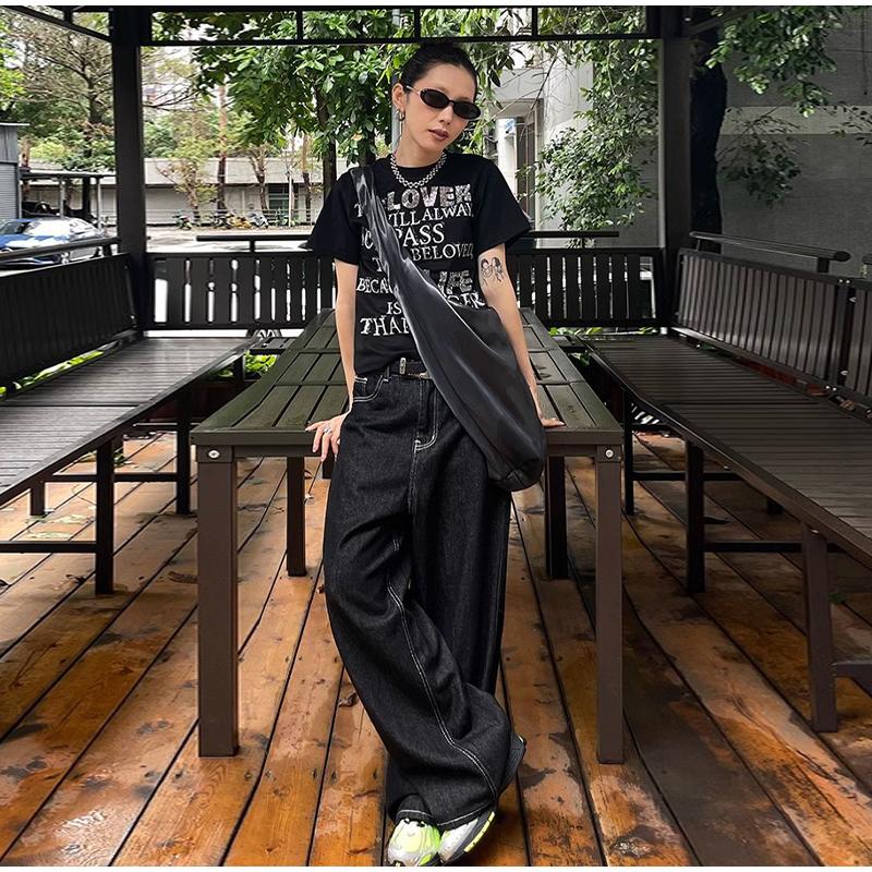 Vintage Embroidery Black Jeans Women Oversized Streetwear Y2k Baggy Denim Trousers Boyfriend Jeans Hip Hop Gothic Female Jean