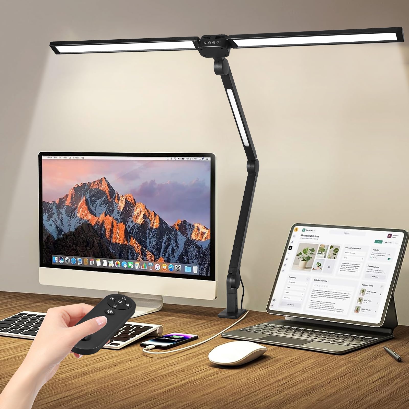 

[New for 2025] RUNELVES Desk Light [24W, 3 Light Sources, Ambient Light, 1700lm, High Color Rendering, Eye-Friendly, Multi-Angle Adjustment] Stepless