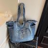 Mode Kleurverloop Ruwe Rand Denim Tote Tas Dames Veelzijdig Grote Capaciteit Ketting Handtassen Eenvoudig Werk Een Schouder Tassen CLE