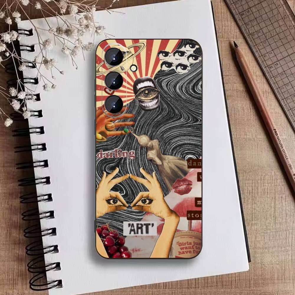 Dark Ornate Collage Art Phone Case For Samsung Galaxy A73,A21s,A22,A31,A52,A53,A71,A41Soft Black Shell