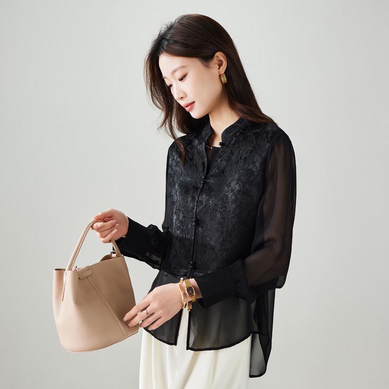 SOFSIL Women s Elegant New Chinese Style Silk Blend Long-Sleeve Shirt M