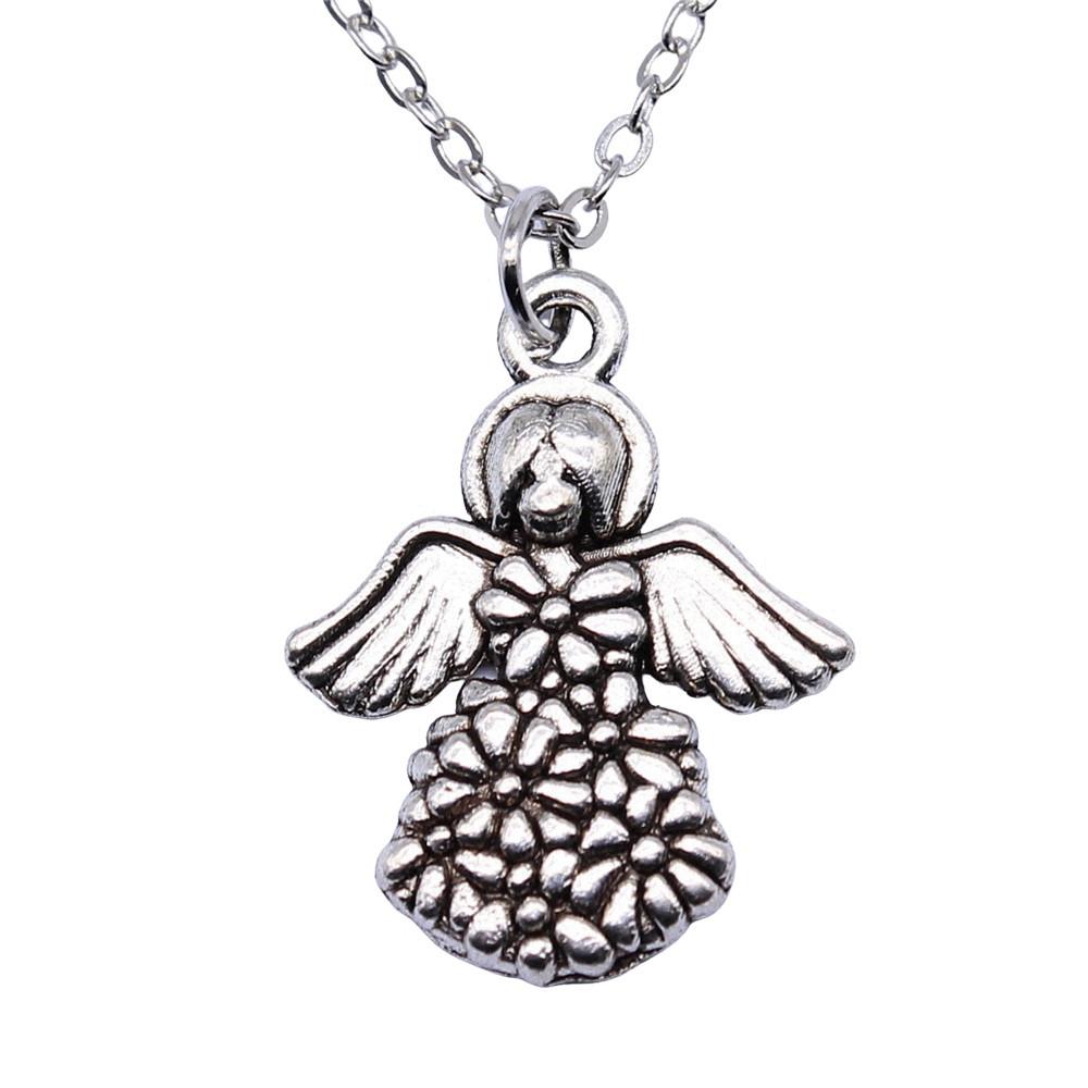 Peach Heart Angel Wings Sweet Pendant Antique Silver Metal Boys Collar Necklace High Quality Gift