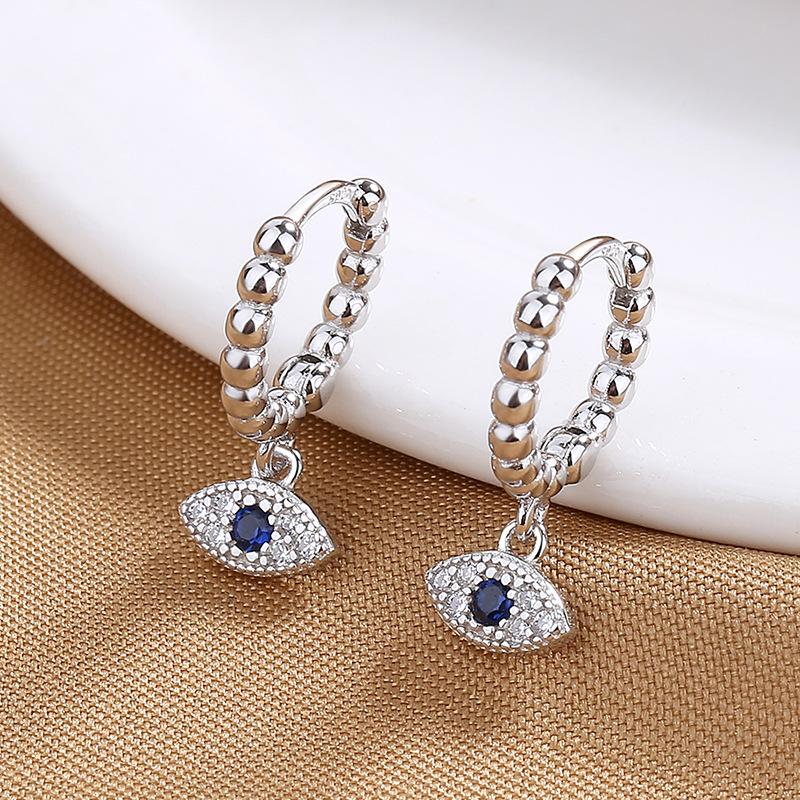 Europe, America, Trendy Devil's Eye 925 Silver Earrings Light Luxury Zircon Earrings Fashion Temperament Versatile Earrings Women