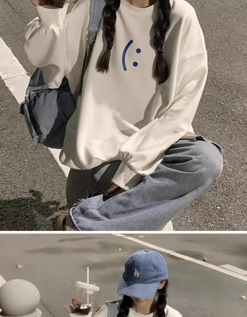 Spring 2025 Girls' Cotton Crew Neck Fleece Sweatshirt, Big Kids, Middle & High School, Loose Fit, Long-Sleeved, No Hood