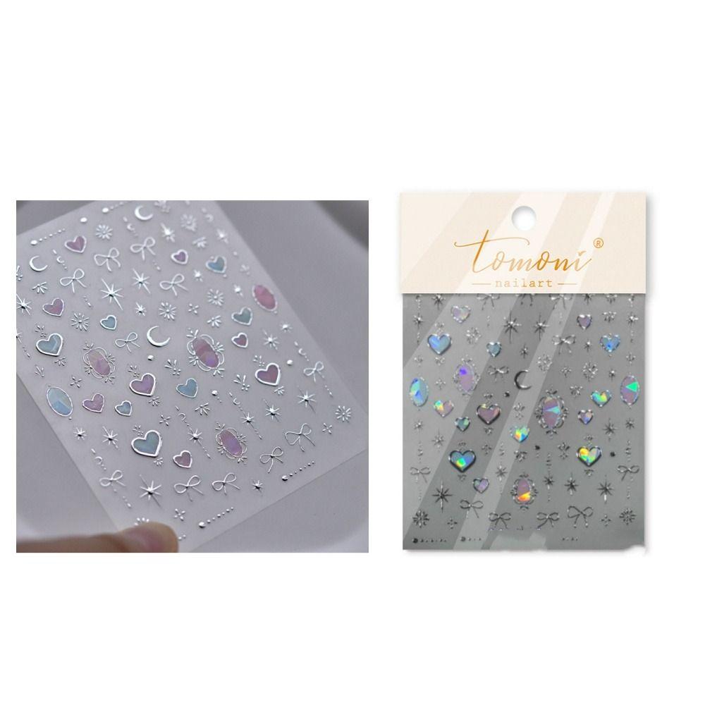 Steric Bowknot Nail Decals Dazzling Colorful Nail Decorations Sweet Heart Nail Stickers  DIY