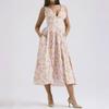 Women's Clothing, New Spring Models In Europe and America, Elegant Temperament Printed V-neck Suspender Long Dress Dress
