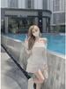 French Sweet & Spicy One-Shoulder T-Shirt and Cake Skirt Two-Piece for Women