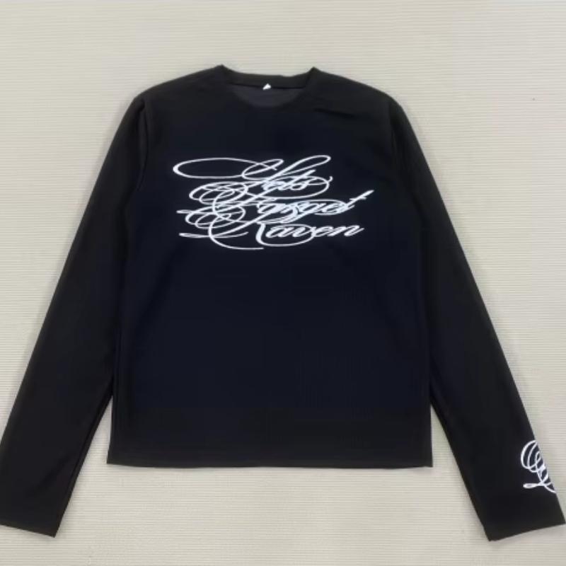 

Європейські та американські Y2K темні ретро принти, модні вуличні трендові топи з довгим рукавом для чоловіків і жінок S чорний