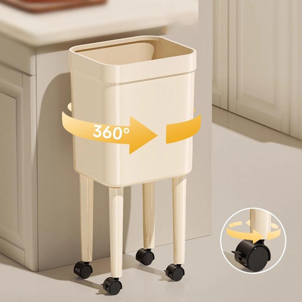 Trash Can with Wheels High Legs Design Convenient Storage Bucket Waste Bin Garbage for Home