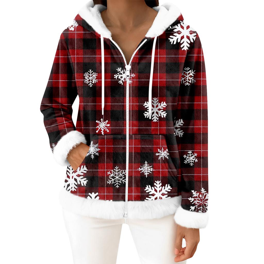 Women's Casual Fashion Long-Sleeved Zip-Up Fleece Hooded Cardigan