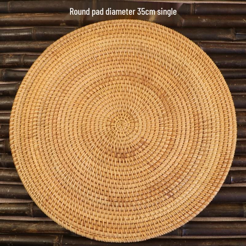 Hand-Woven Rattan Coaster & Non-Slip Table Mat Set: Heat-Resistant Placemats for Water Cups, Teapots, Bowls, Plates & Dining Tables.