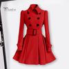 Lady Winter Coat Women Thick Midi Length Solid Color Double-breasted Lapel Keep Warm A-line Loose Hem Tight Waist for Banquet