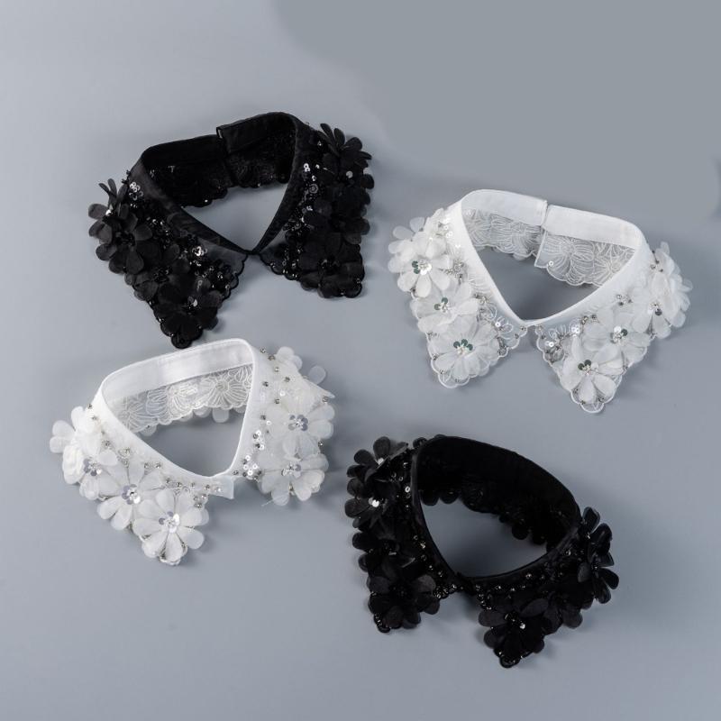 Lace Flower Detachable Collar With Beadwork Sequined Elegant Faux Collar Neck Accessory For Women Girl Daily Outfit