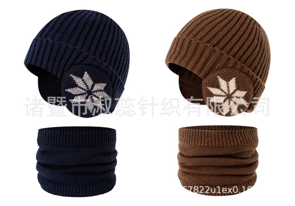 Children's Winter Snowflake Earmuffs and Scarf Set - Fleece-Lined, Thick Knit for Outdoor Cycling