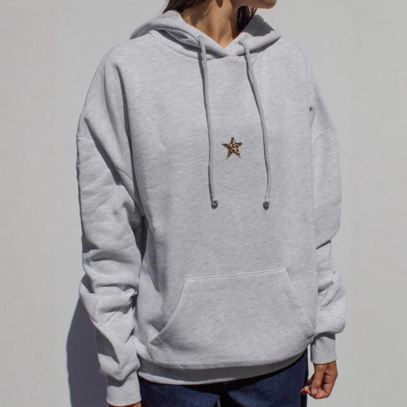 Street Personality Leopard Print Pentagram Print Fashionable Pullover Drawstring Sports Style Hip-hop Casual Hoodie for Men and Women